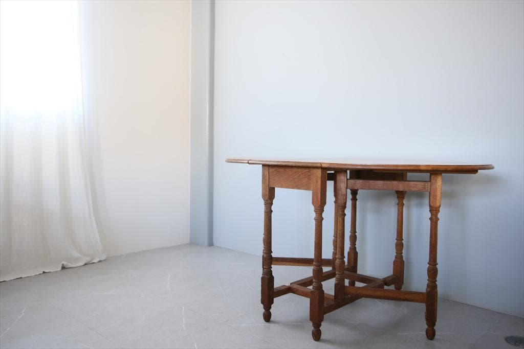 英国アンティーク木製ゲートレッグテーブル/ダイニング机バタフライ(92