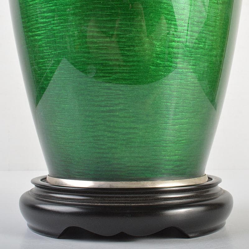 七宝焼 相互七宝造 緑光釉四君子文 七宝花瓶 唐木台付 共箱 D R6973B