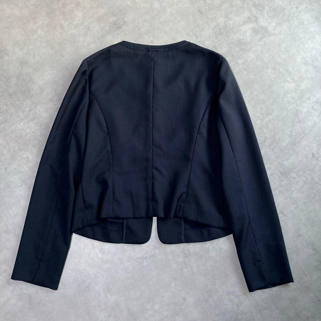 美品 EMMAJAMES パンツスーツセットアップ ノーカラージャケット 紺 L