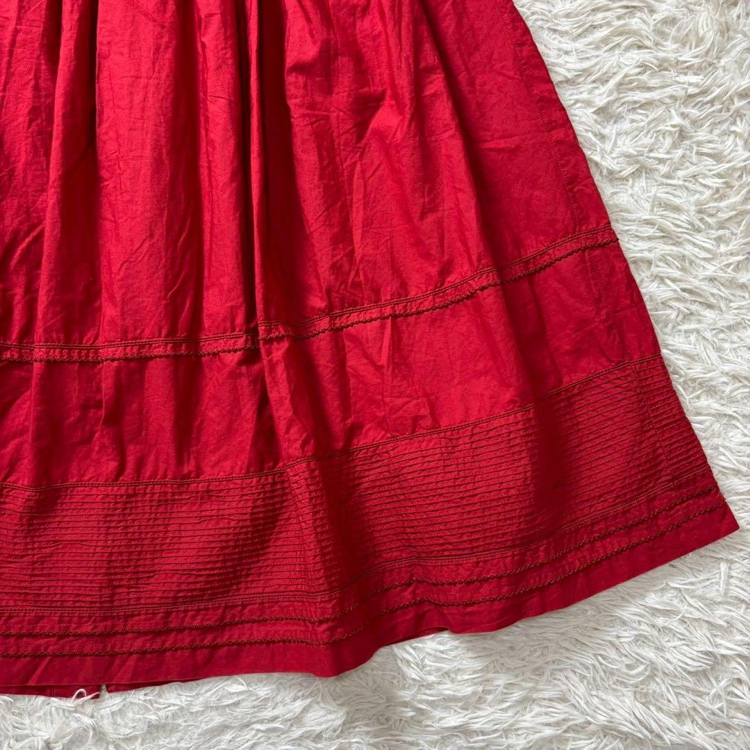 PINK HOUSE ピコフリル リボン ロングスカート フロントボタン 赤