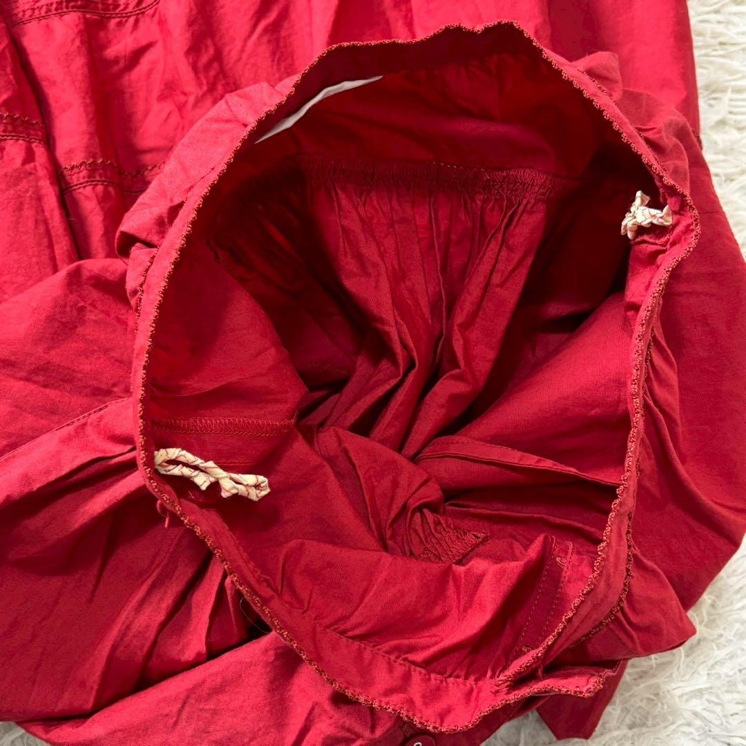 PINK HOUSE ピコフリル リボン ロングスカート フロントボタン 赤