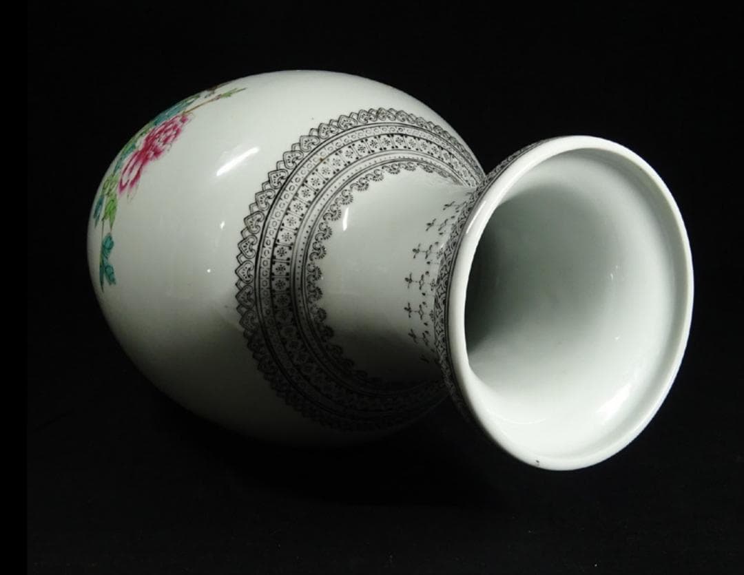 中国古玩 景徳鎮製 孔雀漢詩文大花瓶 高約36cm 時代物 粉彩