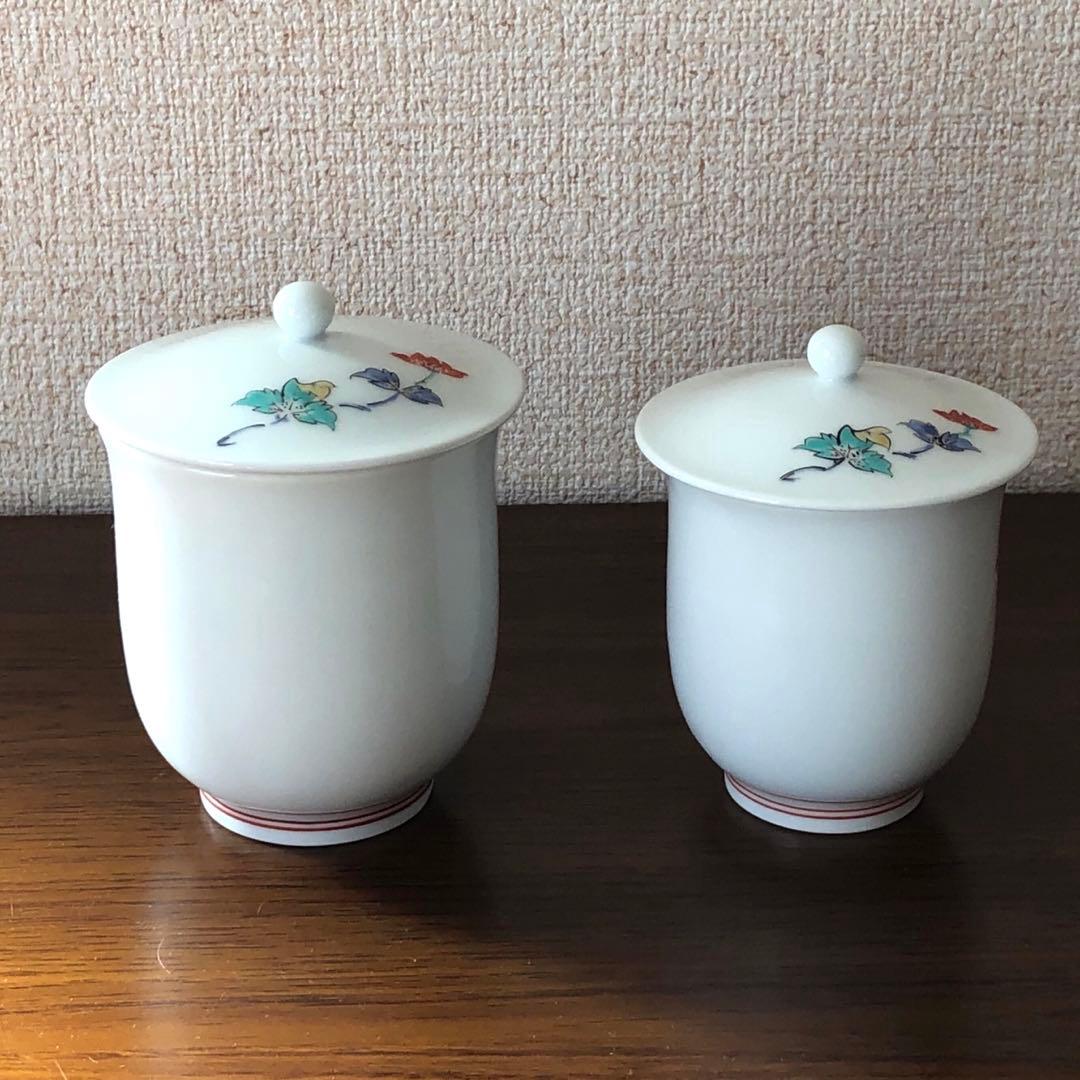 13代酒井田柿右衛門 蓋付夫婦湯呑＜B＞共箱付[錦 牡丹文 湯呑]未使用