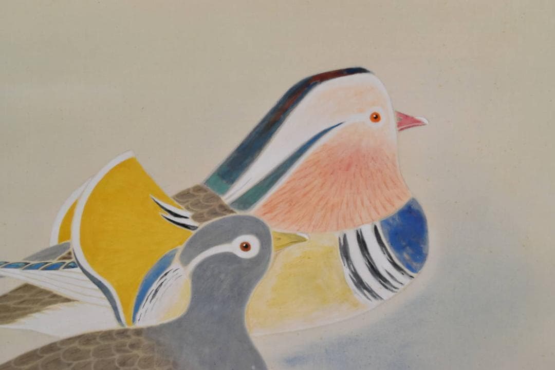 【真作】隆/鴛図/おしどり/掛軸/名家伝来/AA-916