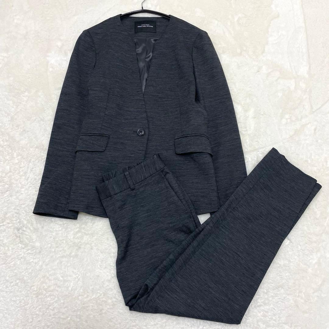 【極美品】グリーンレーベルリラクシング パンツスーツ ノーカラー グレー L 楽天市場】レディース グリーンレーベルリラクシング セットアップ