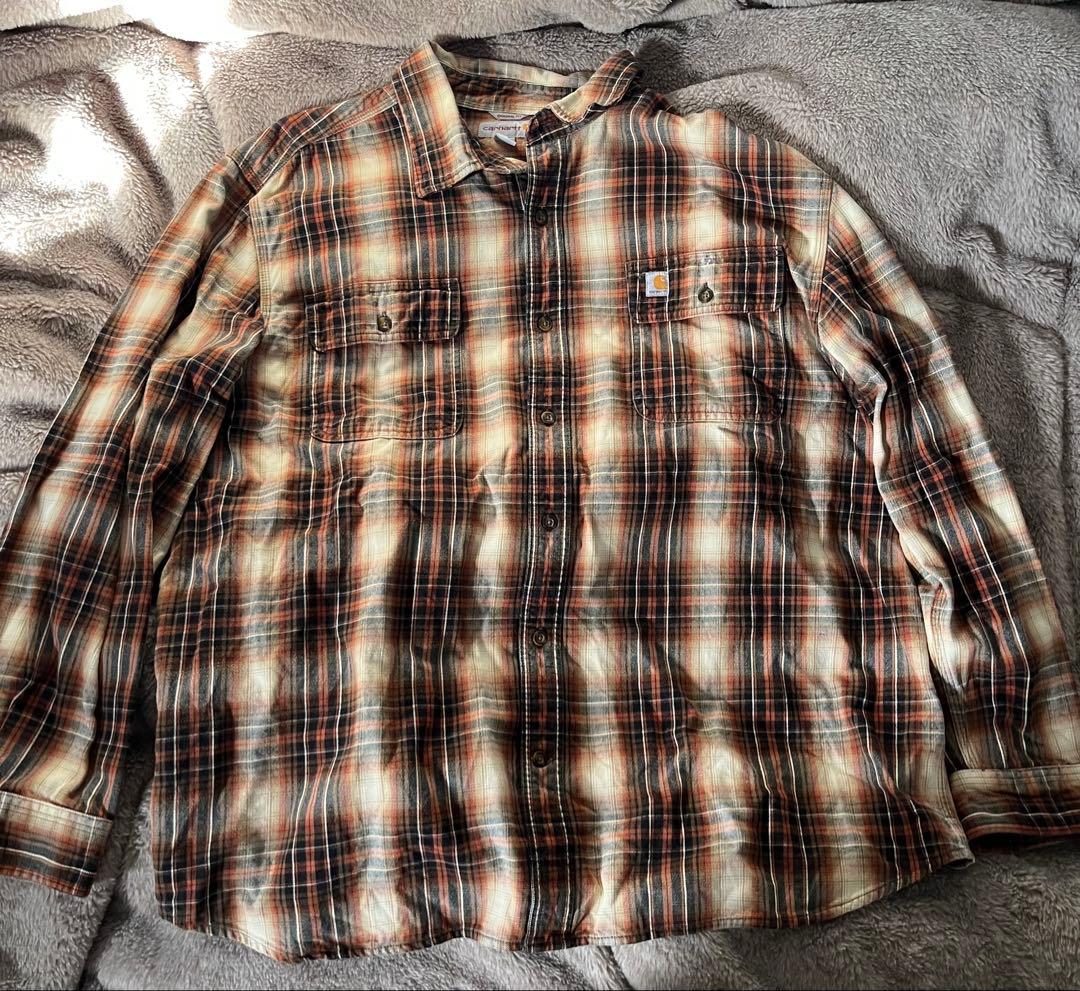 Carhartt チェック柄 2XL ネルシャツ　古着 Carhartt カーハート 長袖 オンブレチェックシャツ ネルシャツ メンズL