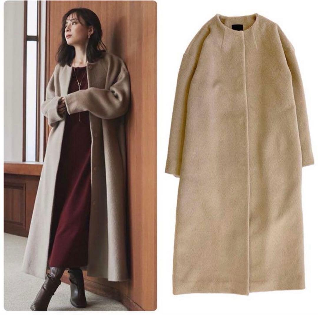 anuans クルーネックシャギーロングコート ベージュ 中村麻美 - メルカリ