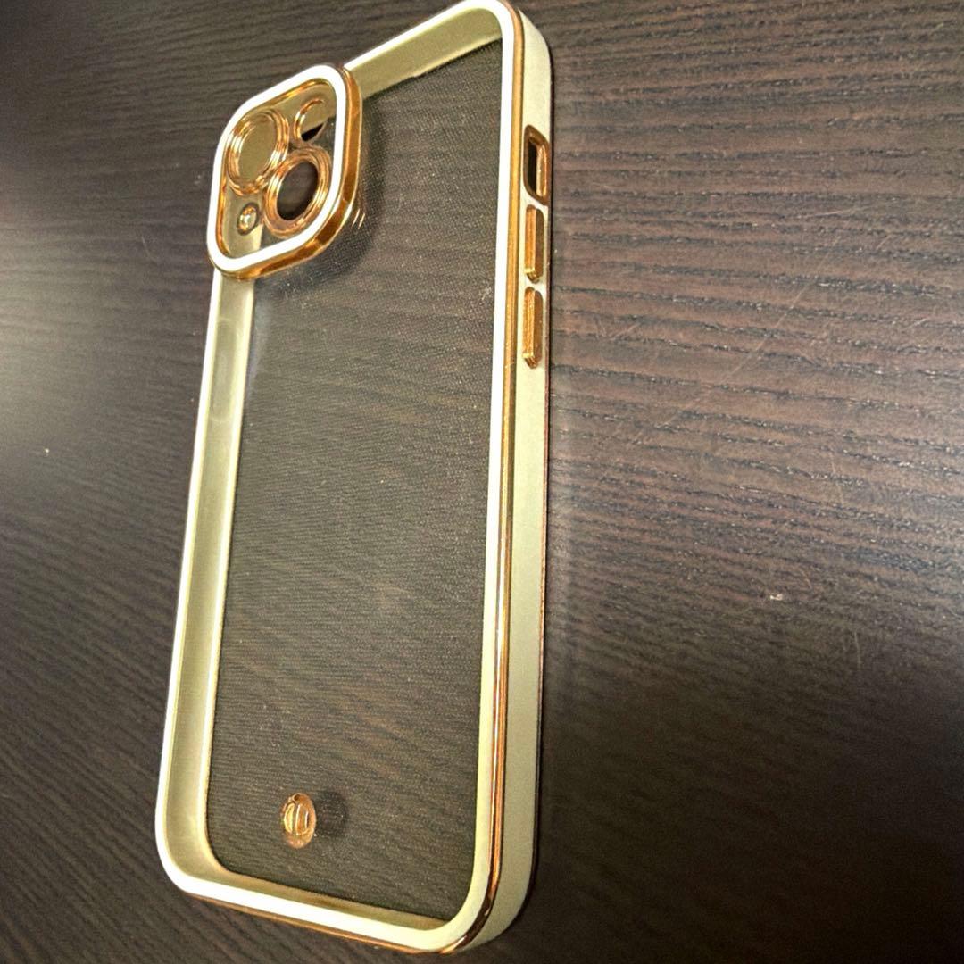 iPhone14 クリアケース アイフォン スマホケース ホワイト&ゴールド