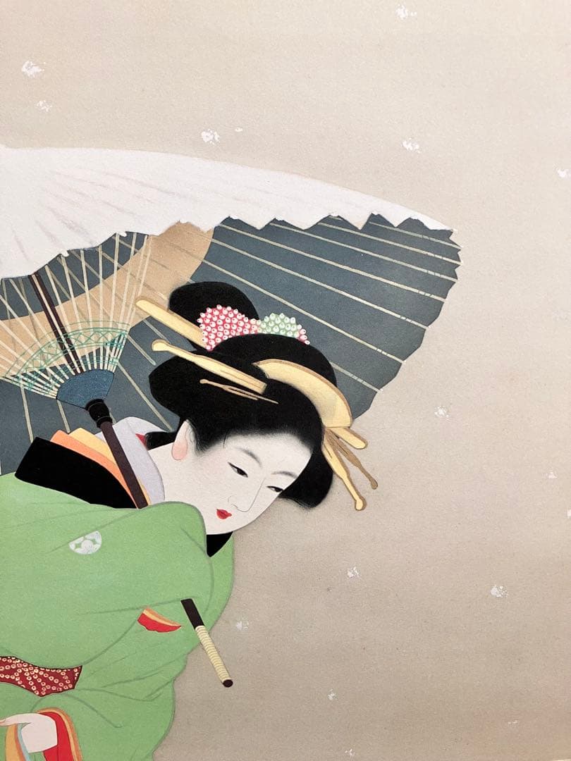 複製掛軸 上村松園　牡丹雪　解説書付き　幅68cm×丈137cm