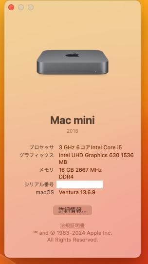 Mac mini 2018 Intel 3.0GHz 6コア 1TB 16GB