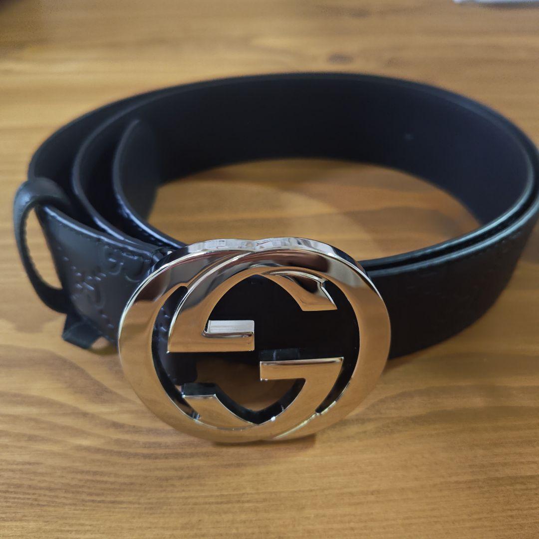 GUCCI ブラックレザーベルト ダブルGロゴ - メルカリ