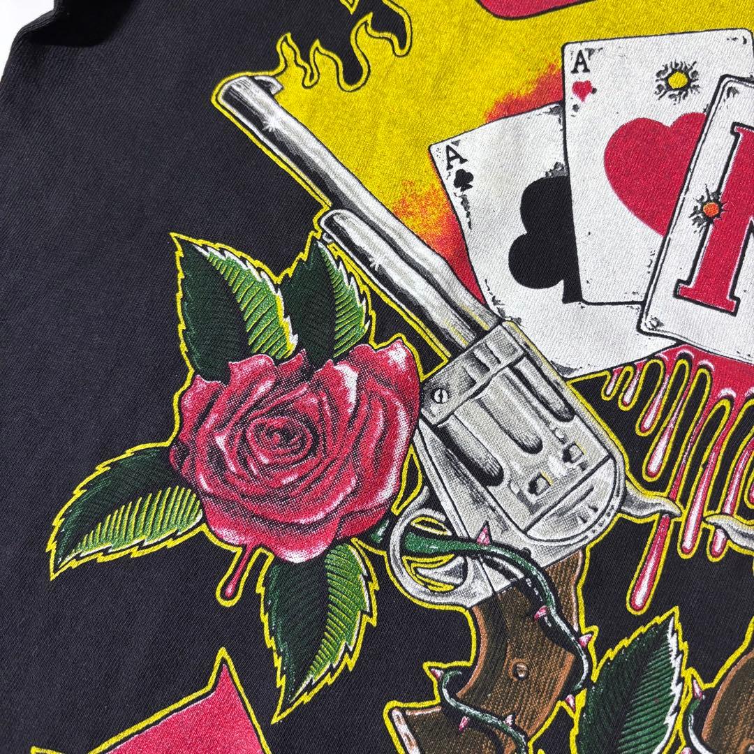 本物 90’s Guns N' Roses 拳銃×トランプ×薔薇 Tシャツ