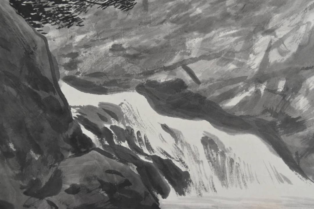 【真作】水田硯山/山水図/横物/掛軸/名家伝来/AA-797