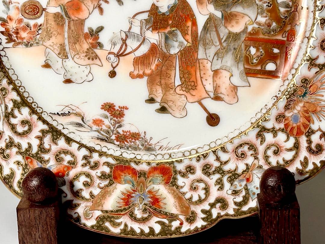 稀少 明治九谷の第一人者 松本佐平 松雲堂 赤絵金彩唐子