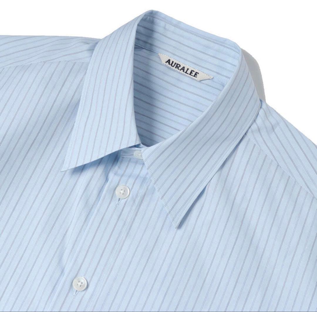 AURALEE STRIPE HALF SLEEVED SHIRT オーラリー AURALEE(オーラリー) SUVIN HIGH COUNT CLOTH STRIPE HALF SLEEVED