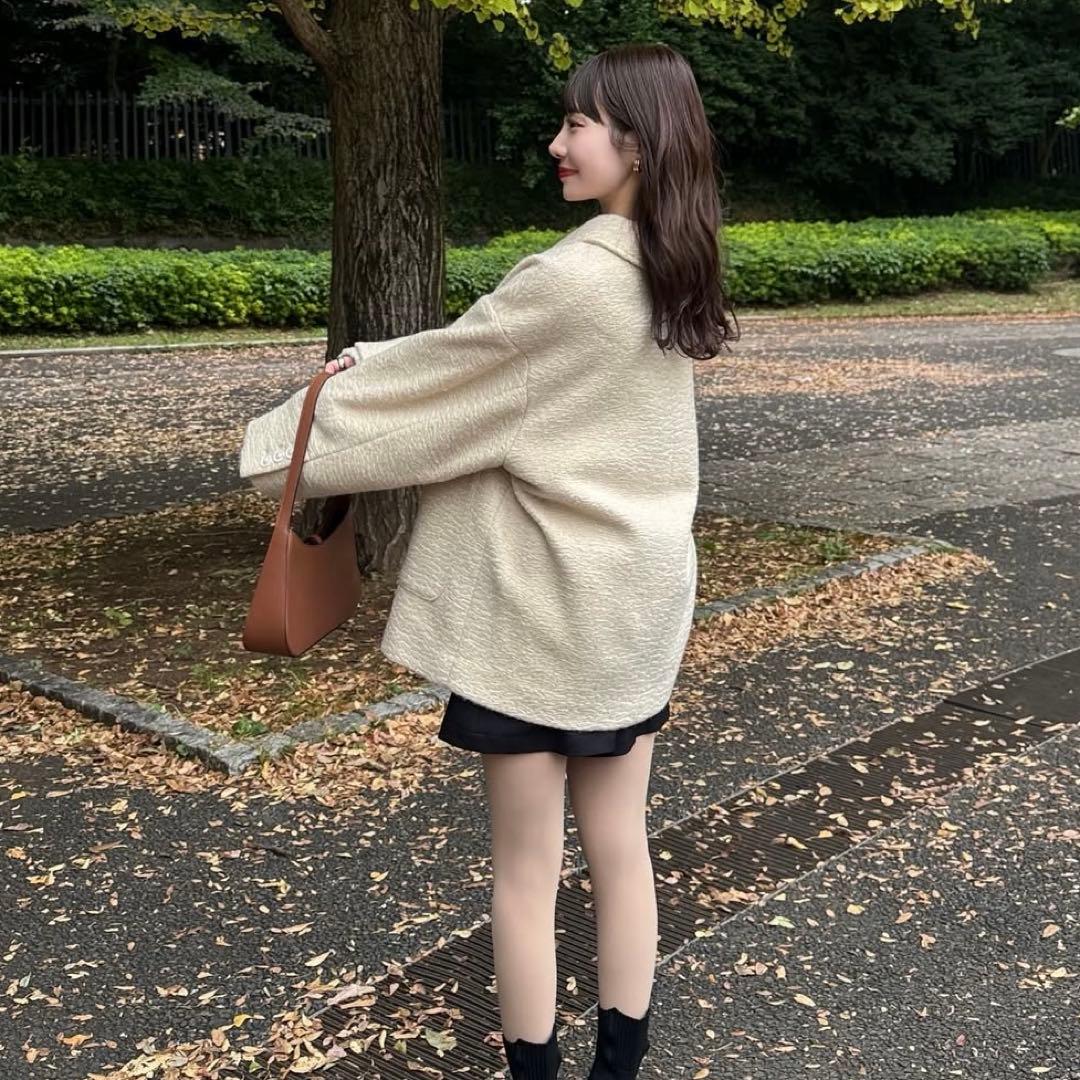 hinari ステンカラーシャギーミドルコート アイボリー タグ付き 新品未