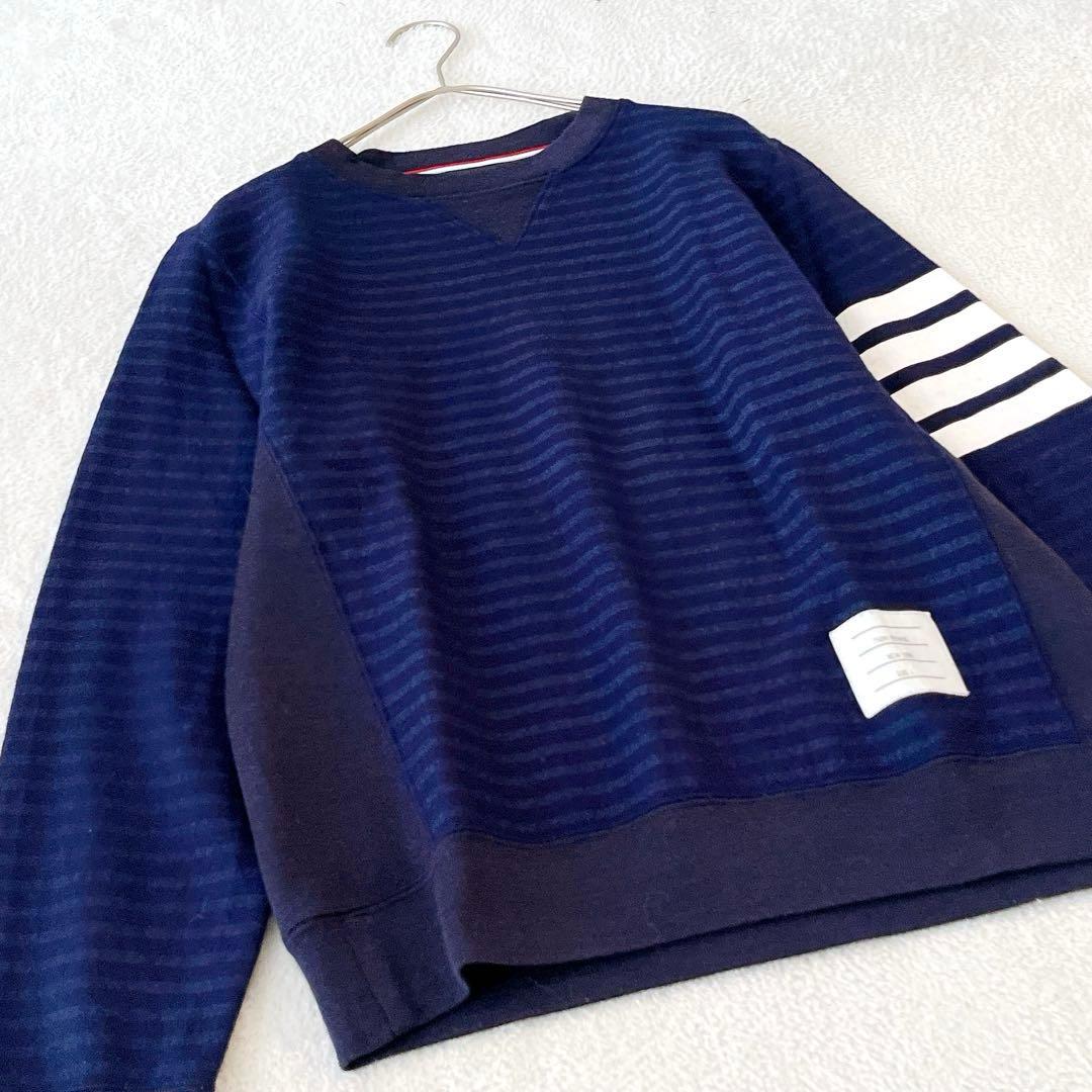 未使用級☆THOM BROWNE☆希少 ウールボーダーニット ネイビー 兼用 S