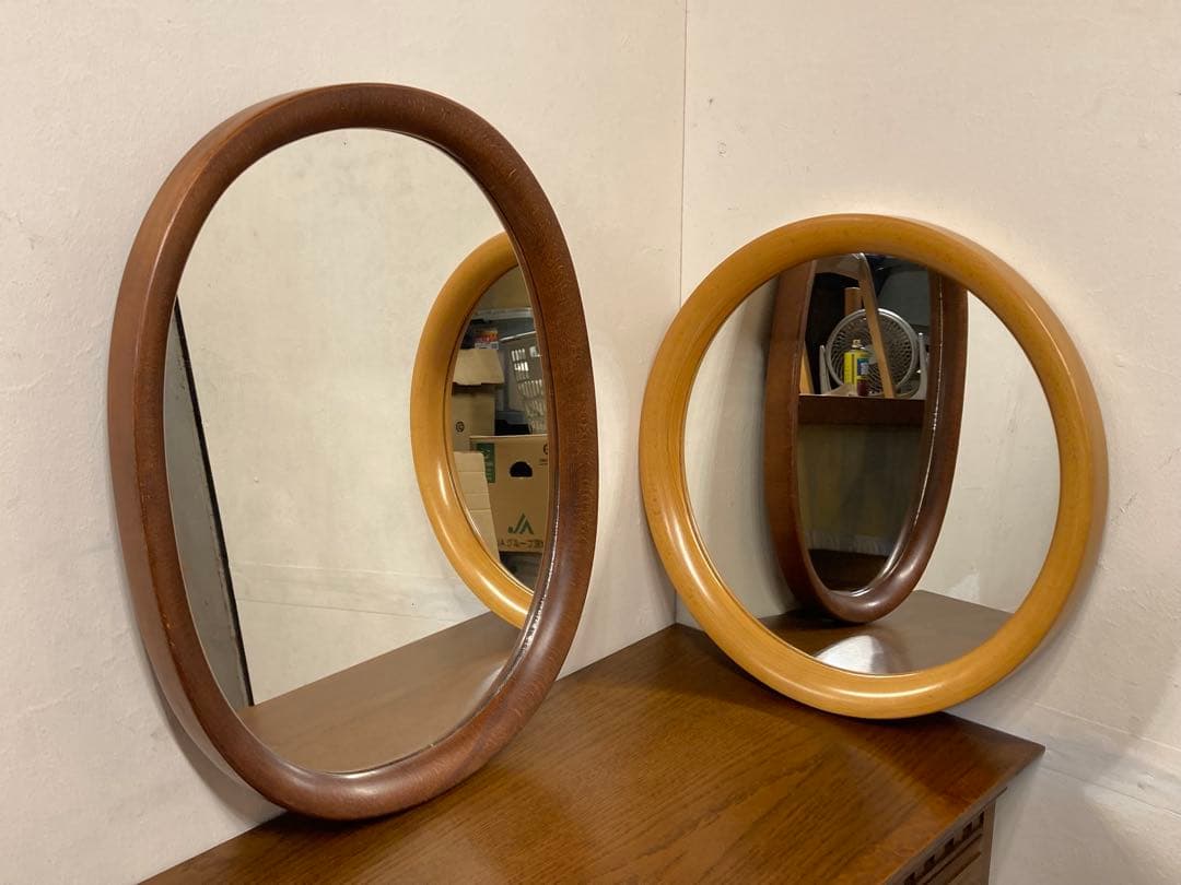 秋田木工 柳宗理 ウォールミラー 小判型 古代色 昭和レトロ