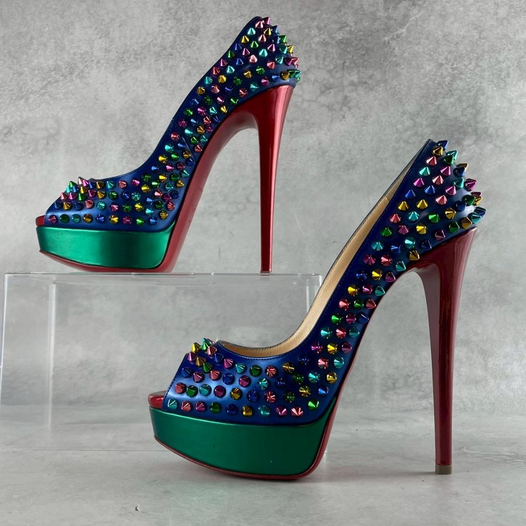 美品 クリスチャンルブタン エナメル マルチカラースパイク ハイヒール