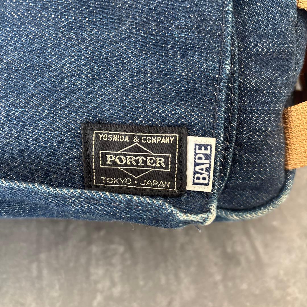 BAPE×PORTER ボディバッグ デニム 青 リバーシブル アウト