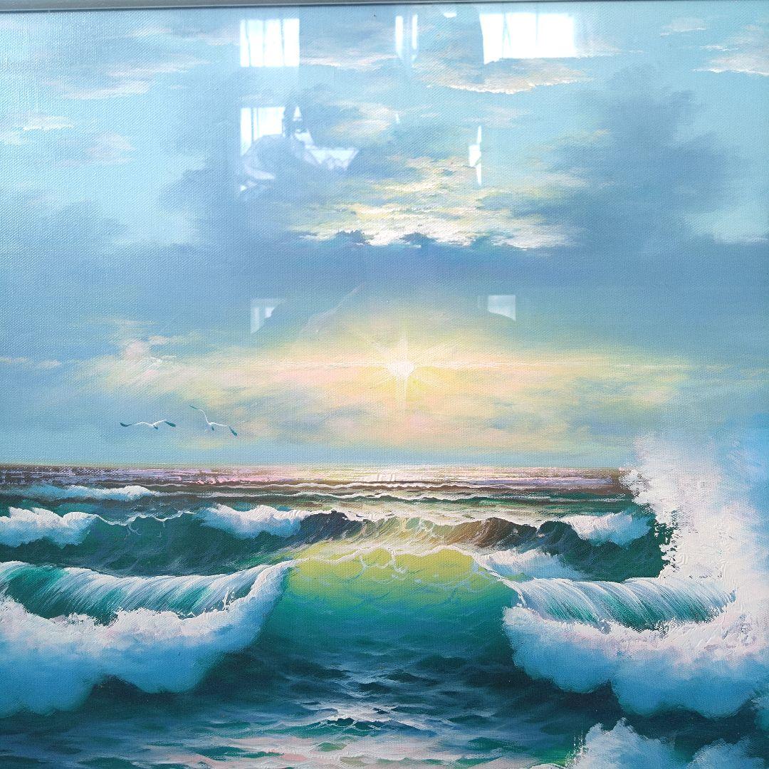 《値下げOK》模写 千葉弘道「朝やけの海」油彩 F20号 大型肉筆画 額装