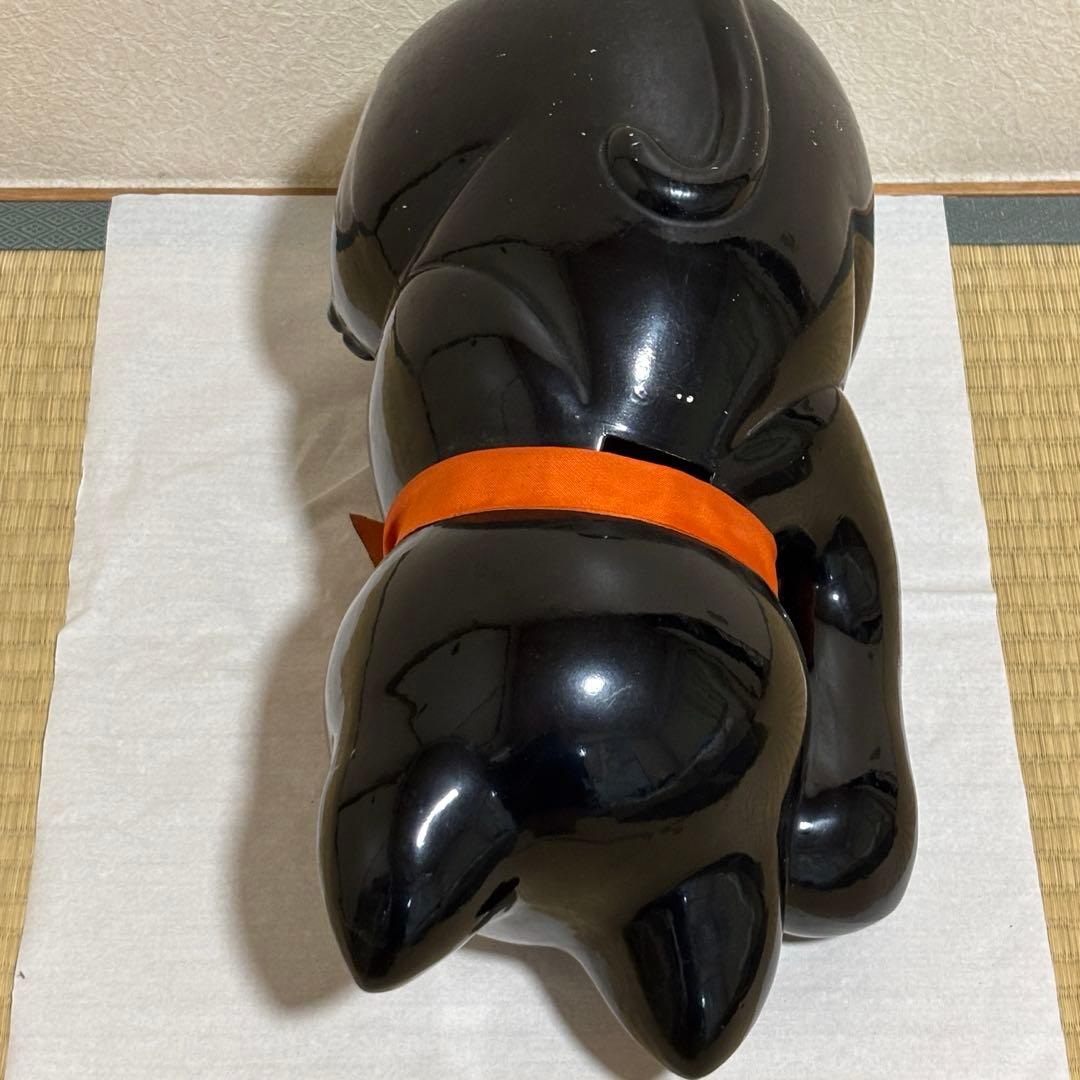 大型 約40㎝】 招き猫 黒 左手上げ 貯金箱 レトロ 厄除け 飲食店 置物