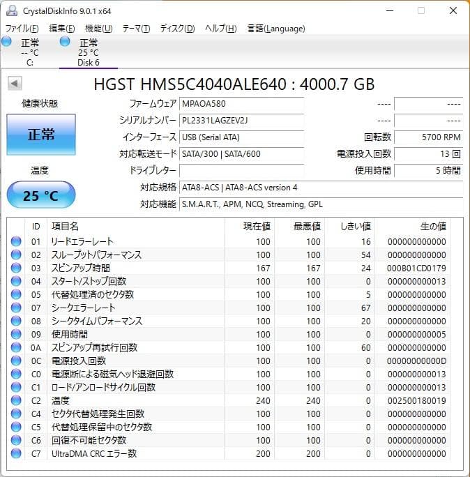 G-DRIVE 使用極少5時間 4.0TB 外付けHDD USB サンダーボルト