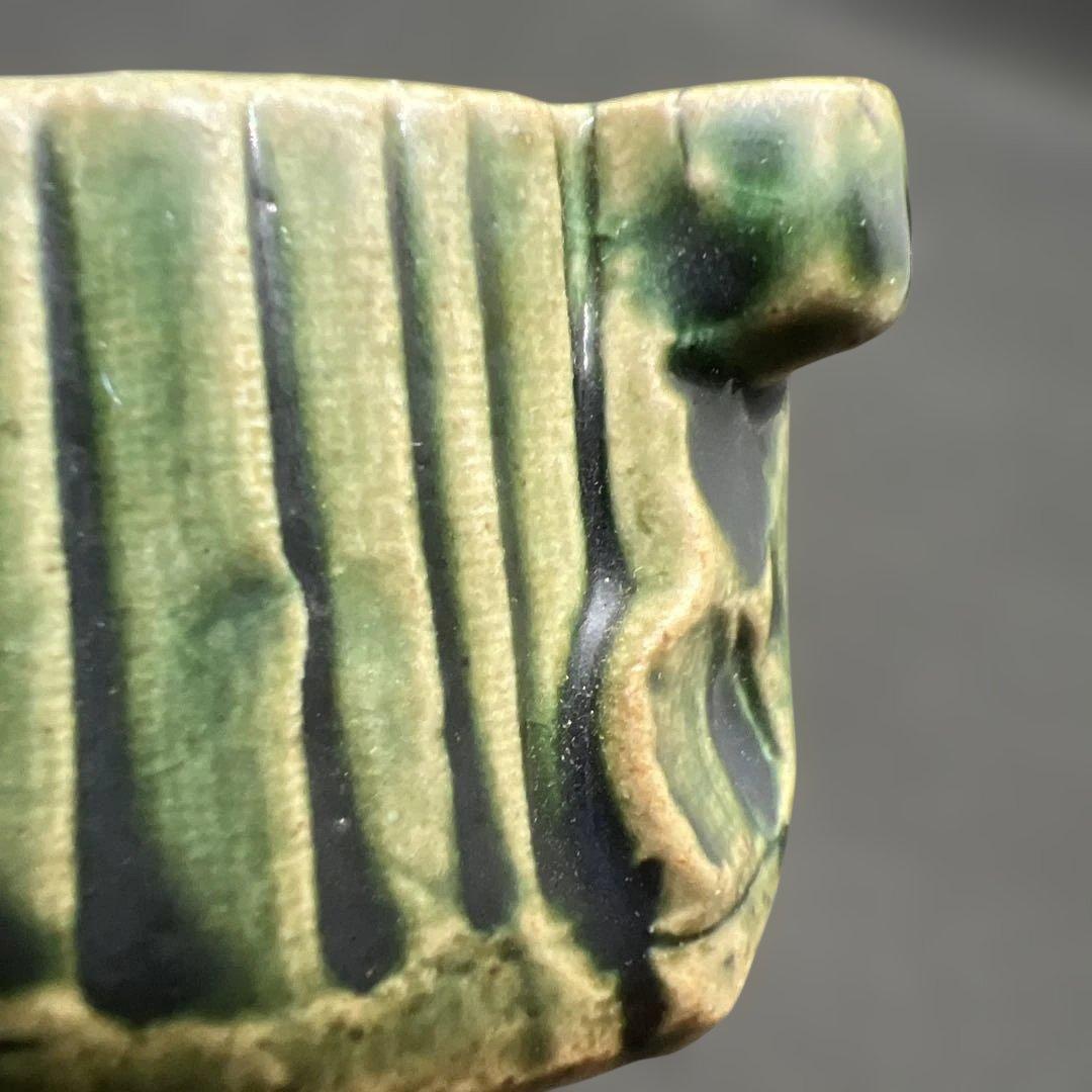 陶磁器 緑釉瓢型水滴 三支釘後あり 文房具 書道 時代品 東洋瓷器 中国