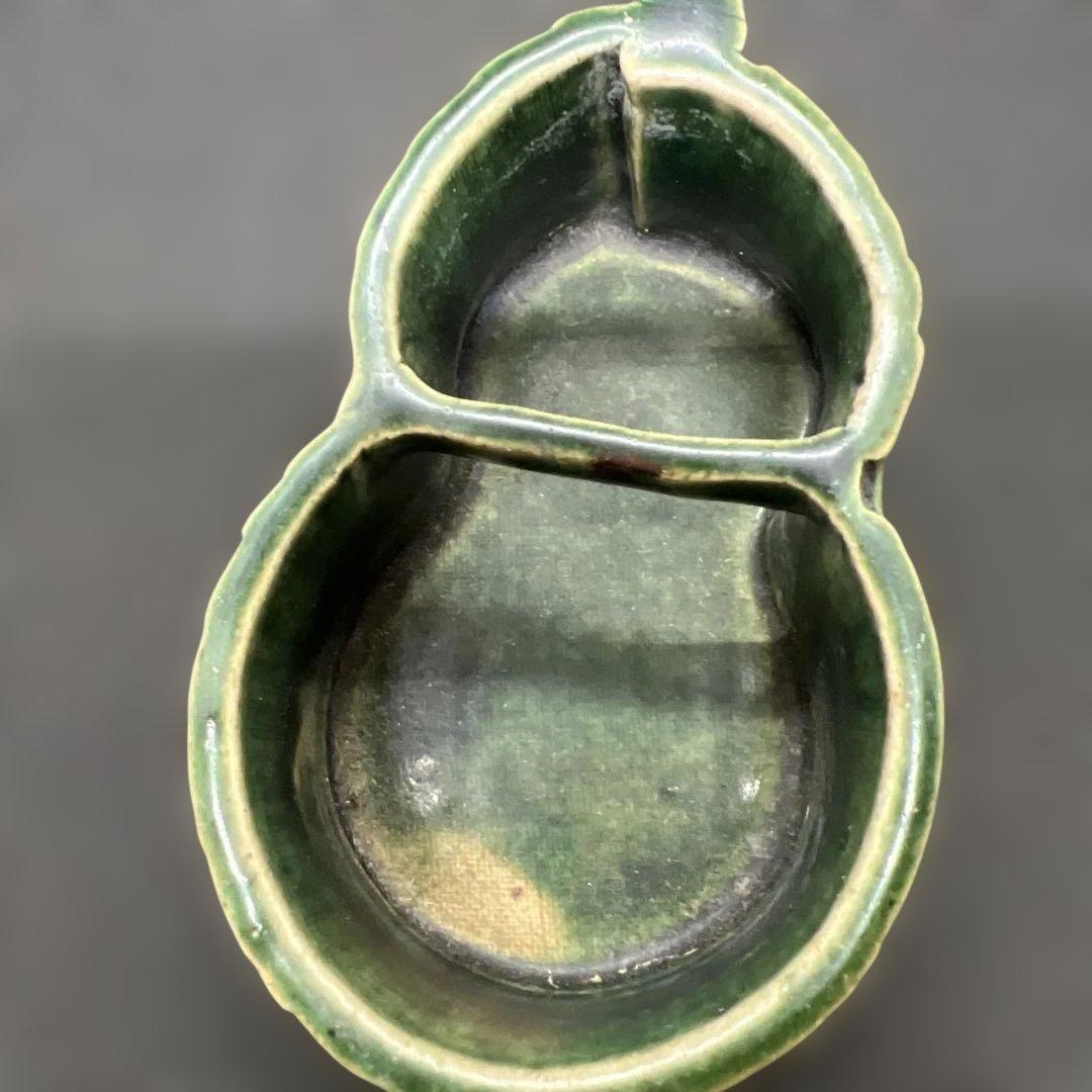 陶磁器 緑釉瓢型水滴 三支釘後あり 文房具 書道 時代品 東洋瓷器 中国