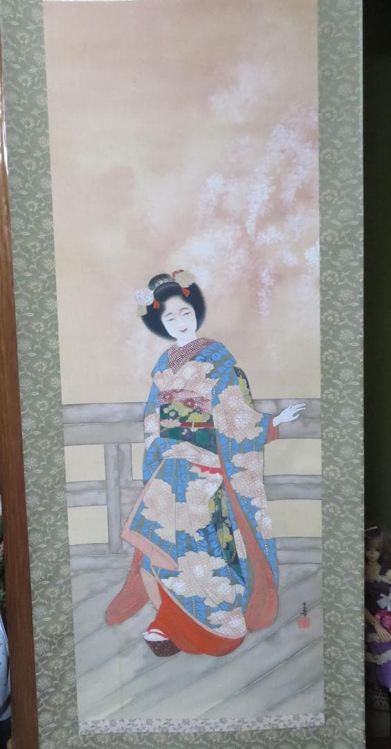 ◆　光春　「舞妓」　絹本　日本画　掛軸　◆