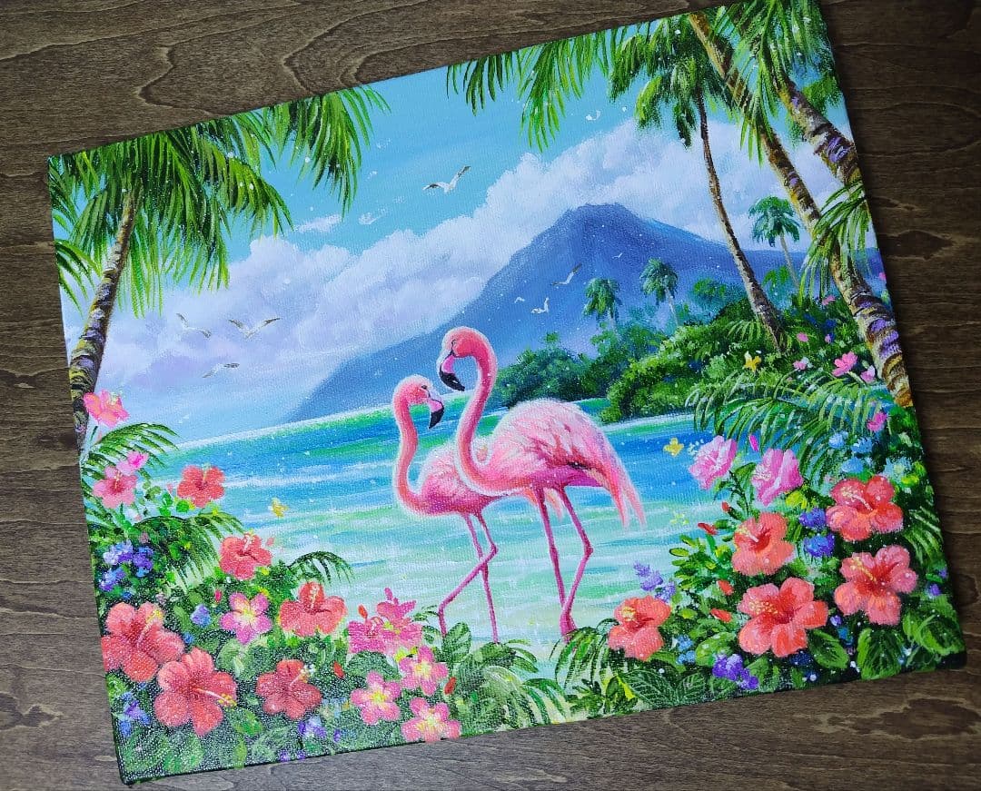 K*Z様 【フラミンゴ】アクリル画 F3 風景画 絵画