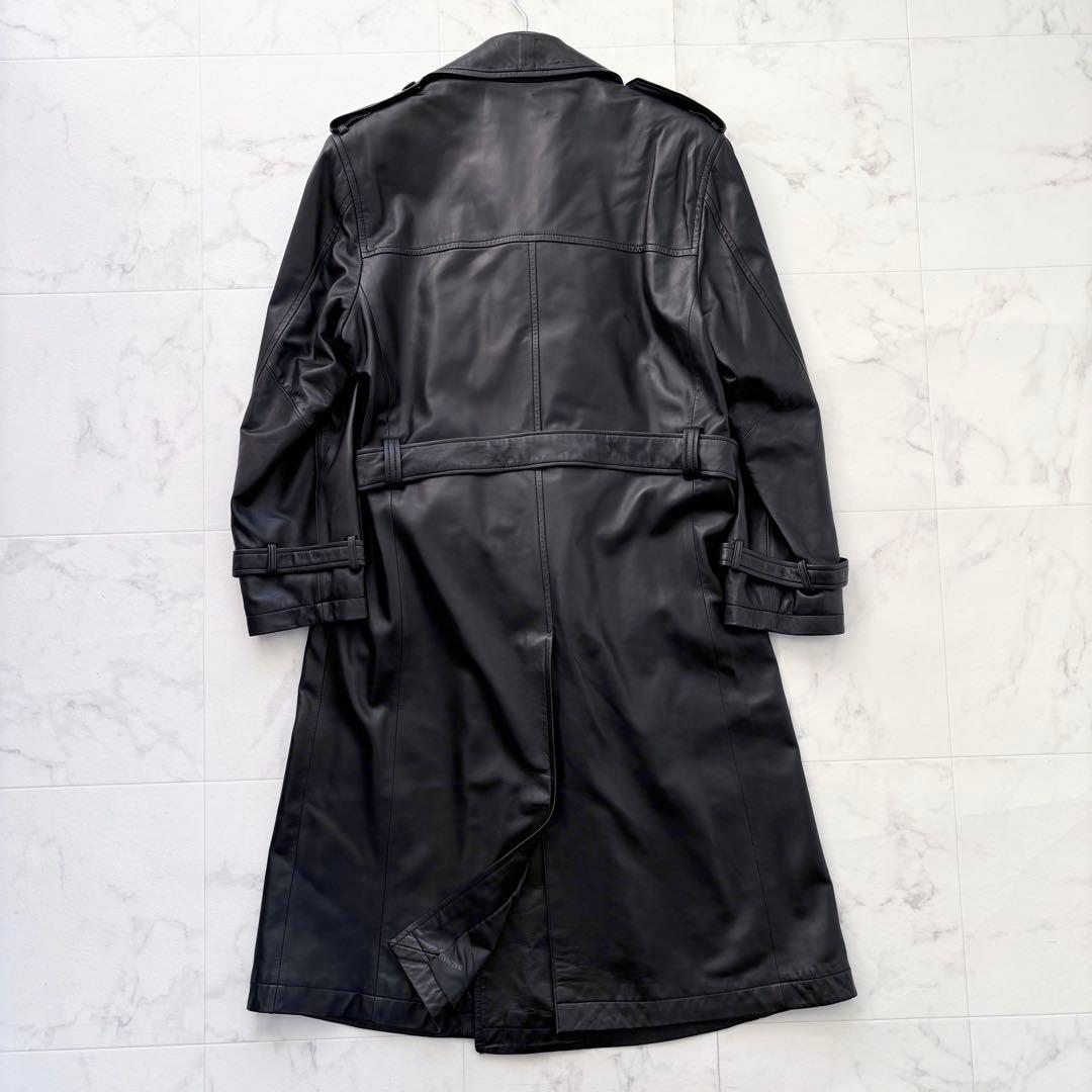 美品 バルマン レザーコート ロング丈 トレンチ ベルト ラムレザー 羊