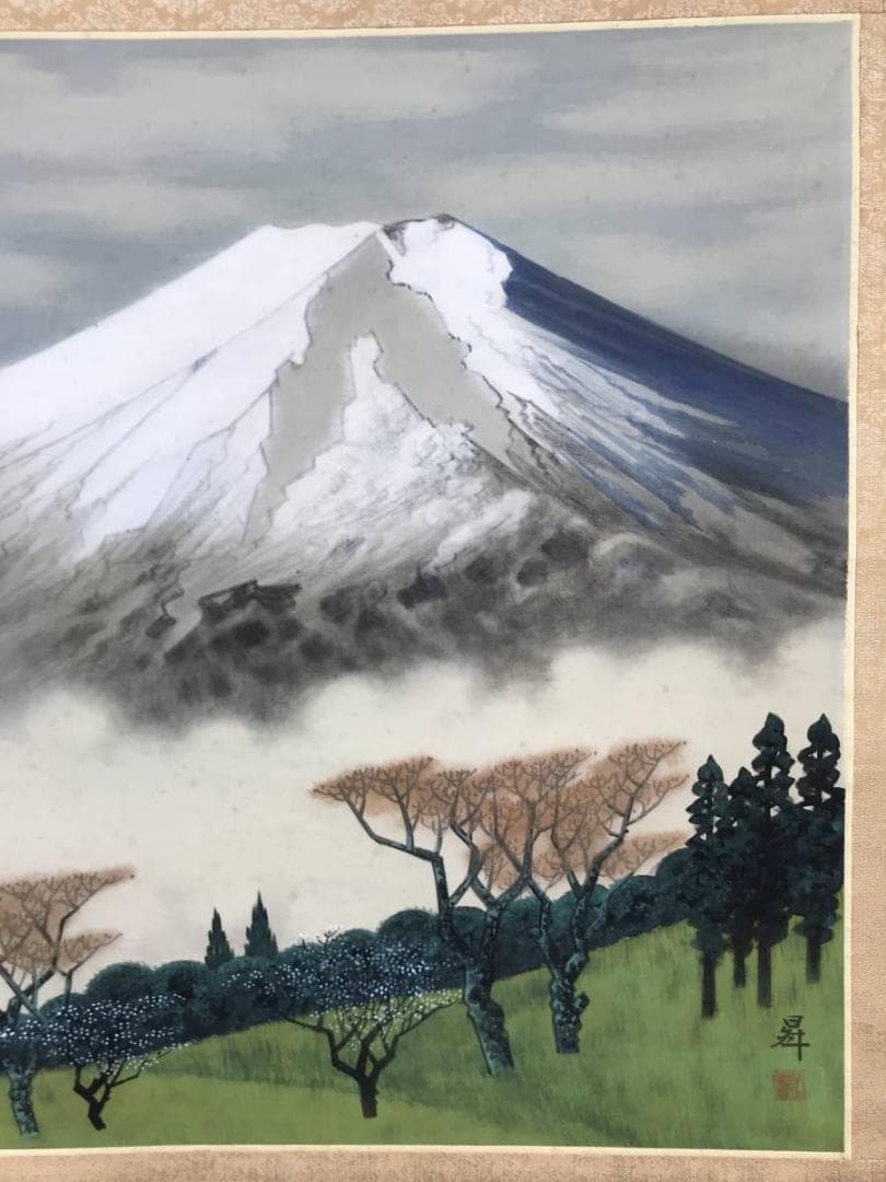 【真作】小井上曻/富岳図/富士山図/横物/掛軸/名家伝来/AB-943