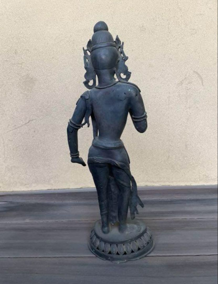 チベット男神像 銅製の仏像 46cm アンティーク 骨董