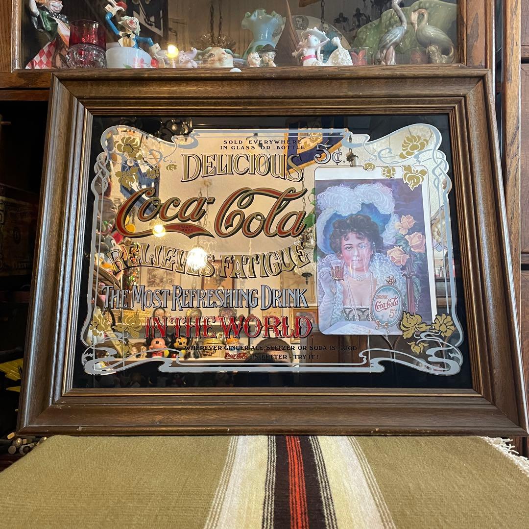 希少BIG！70's〜アメリカアンティーク コカコーラCOLAパブミラー鏡USA