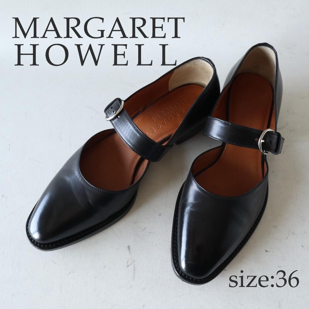 極美品マーガレットハウエル ストラップパンプス 36 23cm 黒