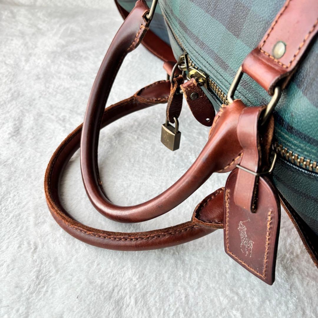 ポロラルフローレン ヴィンテージ ボストンバッグ 緑 PVCレザー 2WAY