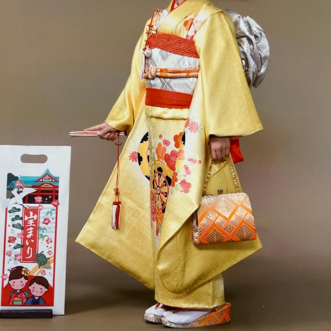 七五三　７歳女の子　正絹振袖着物フルセット未使用小物や足袋付き 楽天市場】正絹 七五三 7歳 着物セット 女の子 橘梅 オフホワイト SP32