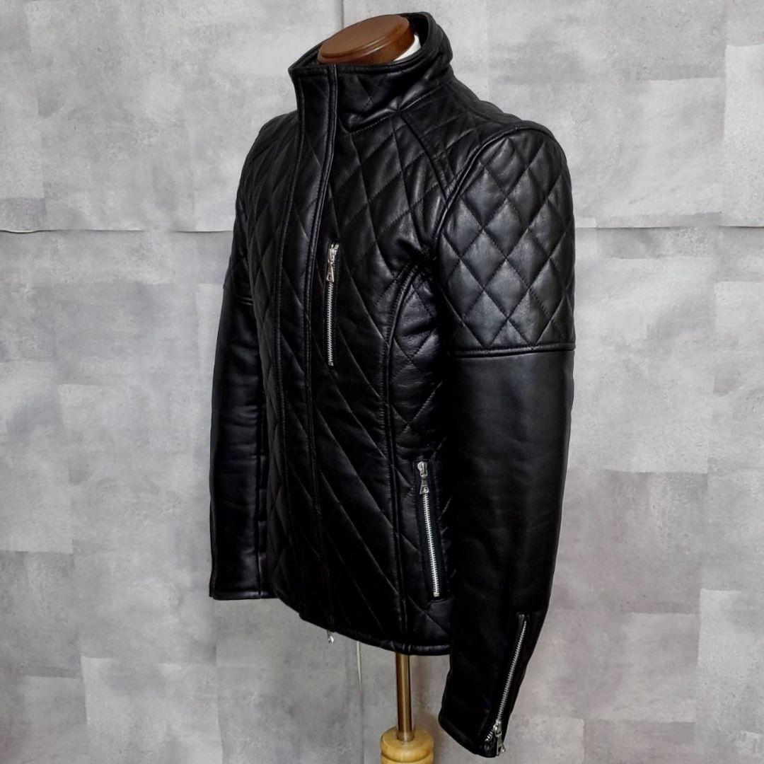 極美品 M ブラックバイバンキッシュ キルティングレザージャケット 黒