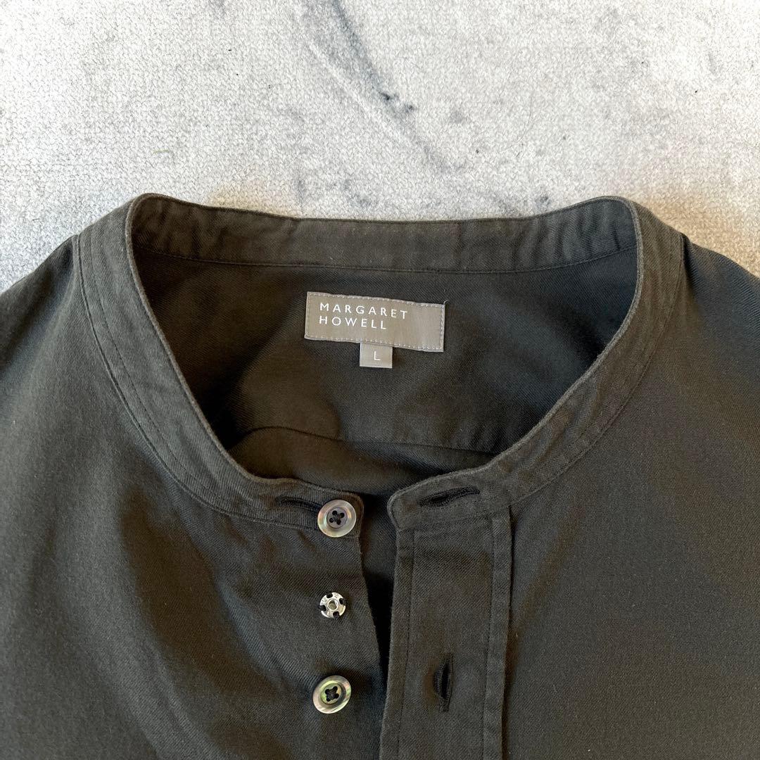マーガレットハウエル メンズ L 起毛感 コットン バンドカラーシャツ