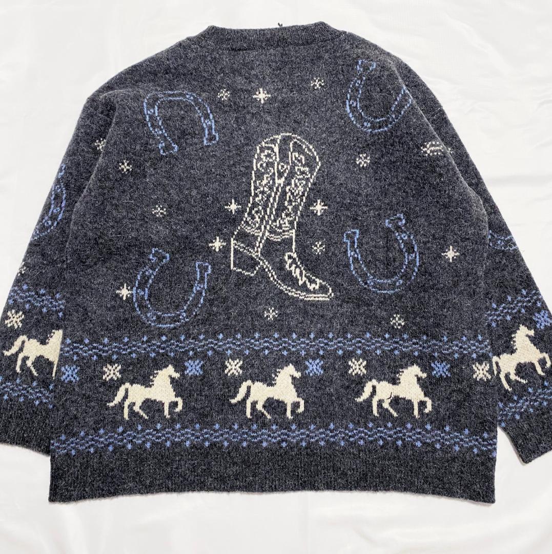 完売品 ZARA ジャカードニットボタンカーディガン L 馬柄セーター