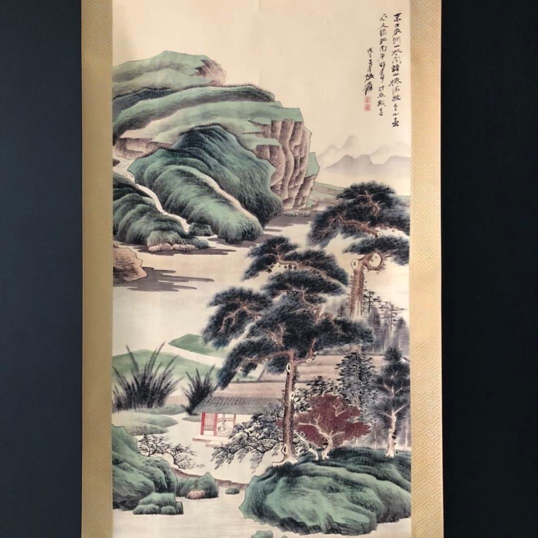掛け軸 三尺中堂 李可染 春牧図 人物画 中国書画 水墨画 牧童 牛 中国