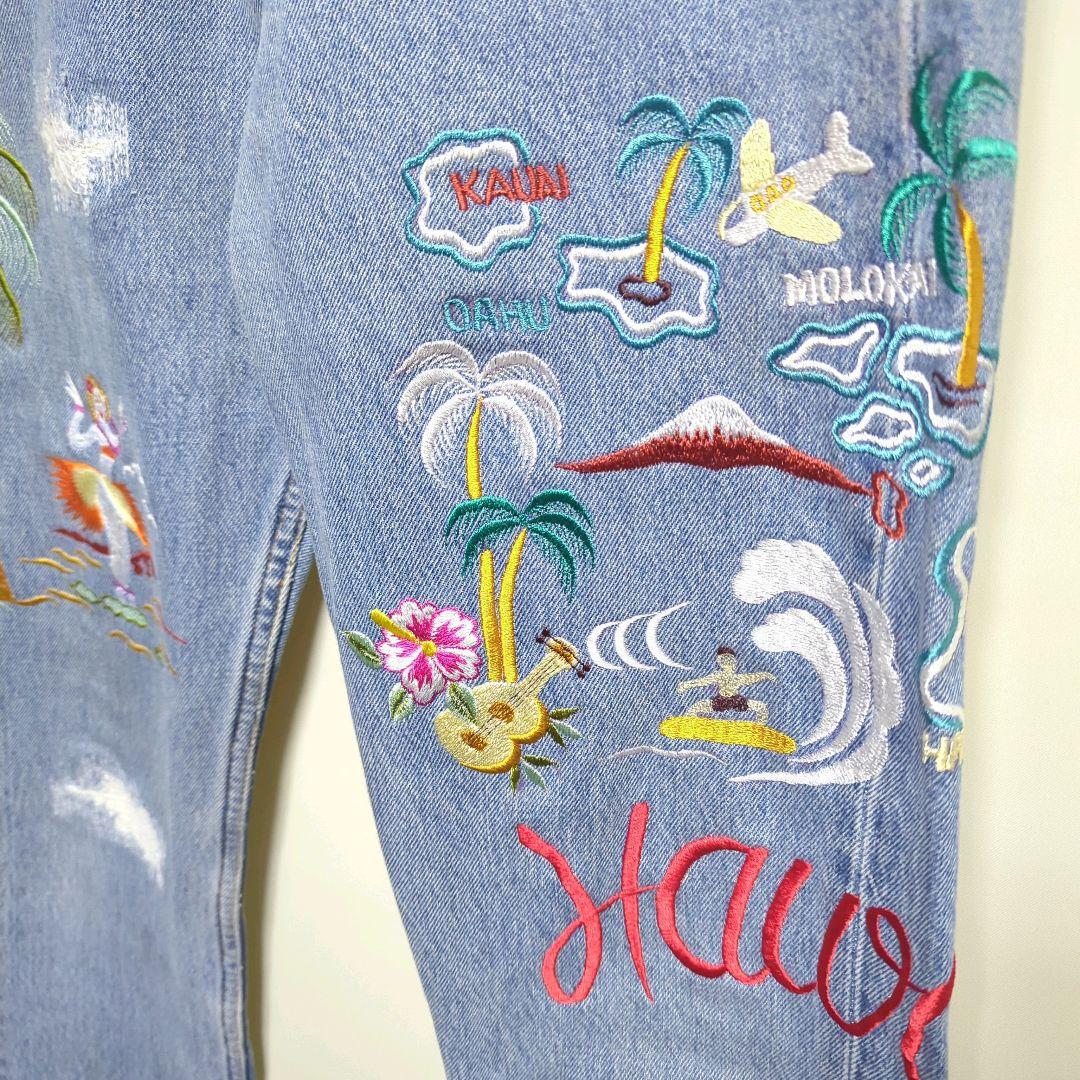 ☆CANADA製 LEVI'S Hawaii 刺繍 リメイク デニムパンツ - メルカリ