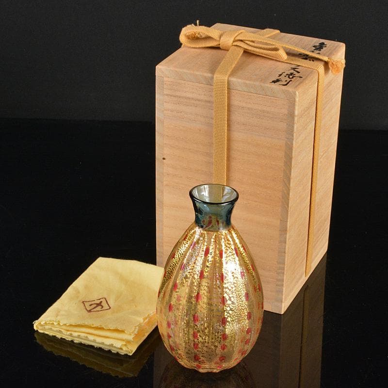 工芸ガラス　金彩　徳利　在銘　箱付　V　R6571 工芸ガラス 金彩 徳利 在銘 箱付 V R6571 工芸ガラス 金彩 徳利 在銘