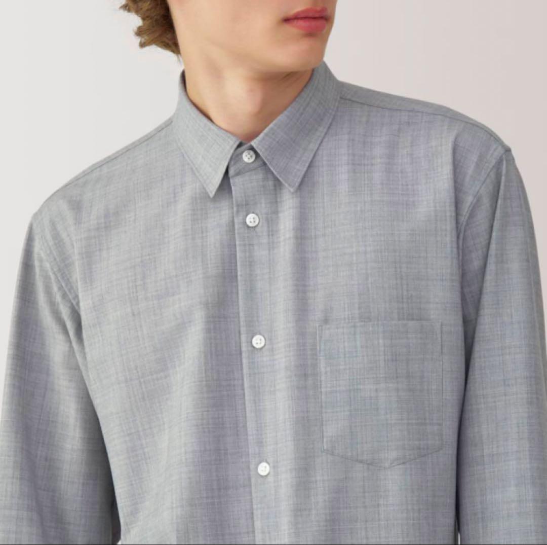 MUJI Labo 紳士 ウール混レギュラーカラーシャツ ライトグレー XL
