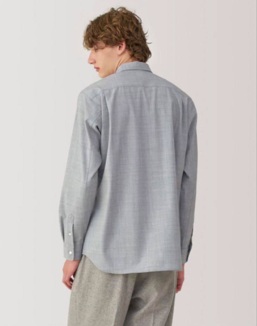 MUJI Labo 紳士 ウール混レギュラーカラーシャツ ライトグレー XL