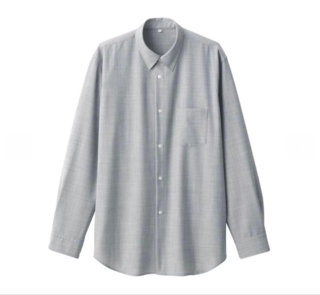 MUJI Labo 紳士 ウール混レギュラーカラーシャツ ライトグレー XL