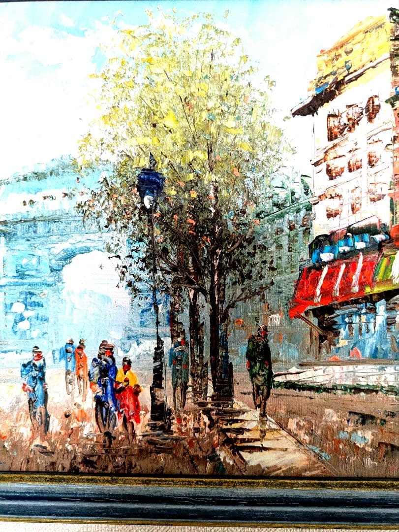 【マーさん】美品 絵画 パリの街角(シャンゼリゼ通り)額付油彩画