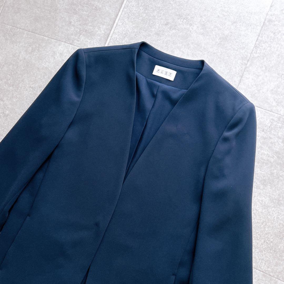 極美品✨ PLST トリアセブランド ノーカラー セットアップ 紺 M 2023