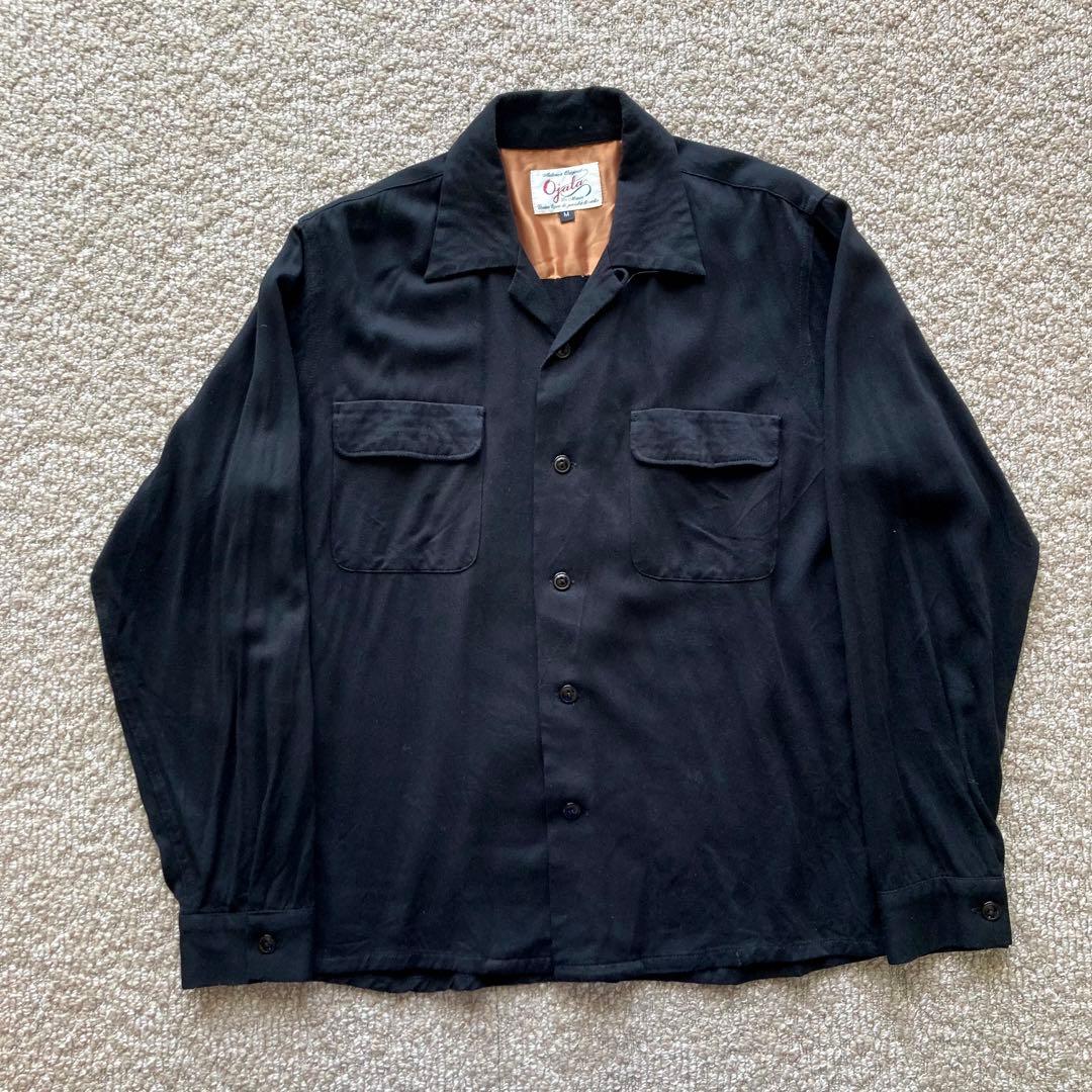 90s】50s 復刻 ブラック レーヨン ギャバ オープンカラーシャツ - メルカリ